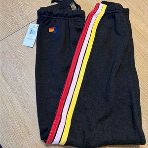 Aviator Nation Women’s Joggers with Red, Pink, and Yellow Stripes